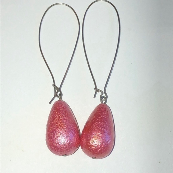 Vintage Jewelry - Pink Boho Dangling Teardrop Pierced Earrings